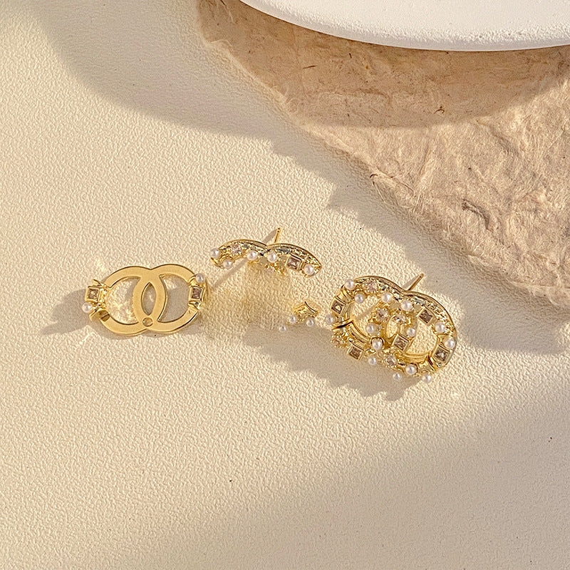 Wholesale Double Ring Super Flash Light Luxury Letter Double Layer Earrings ACC-ES-NingKa012