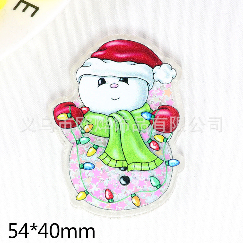 Wholesale 10pcs DIY Flatback Cartoon Christmas Snowman Acrylic Flatback Badge Reels Retractable Keychain DIY Accessories