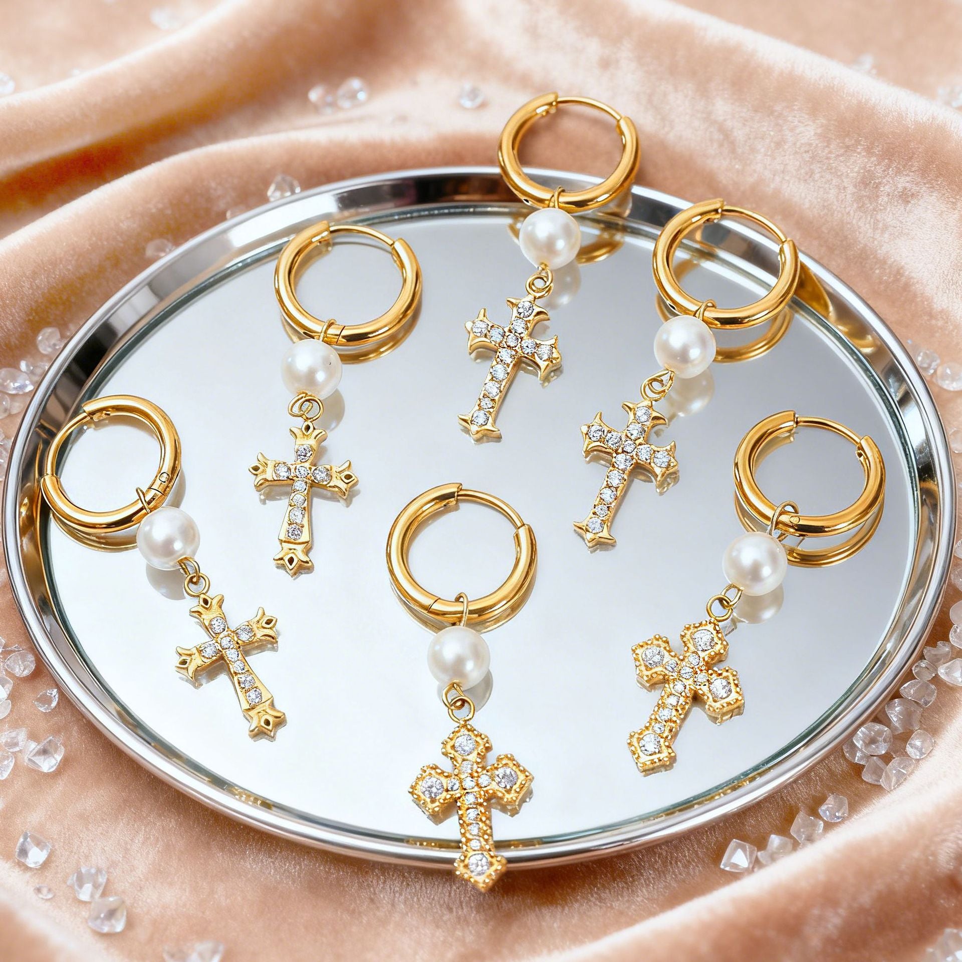 Wholesale Stainless steel zircon cross earrings