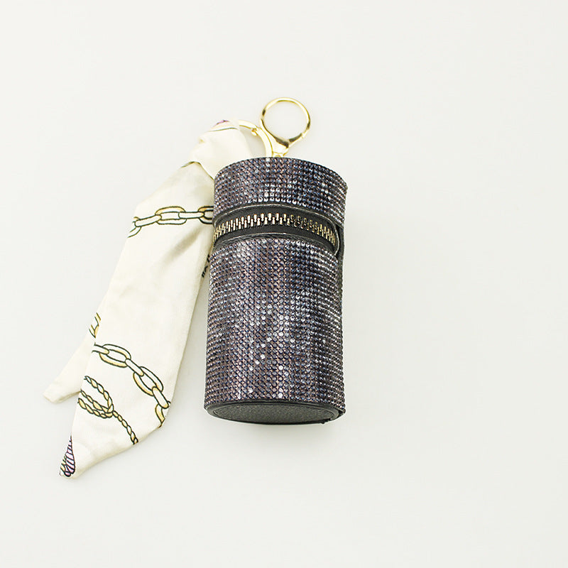 Wholesale PU leather diamond lipstick bag pendant keychain