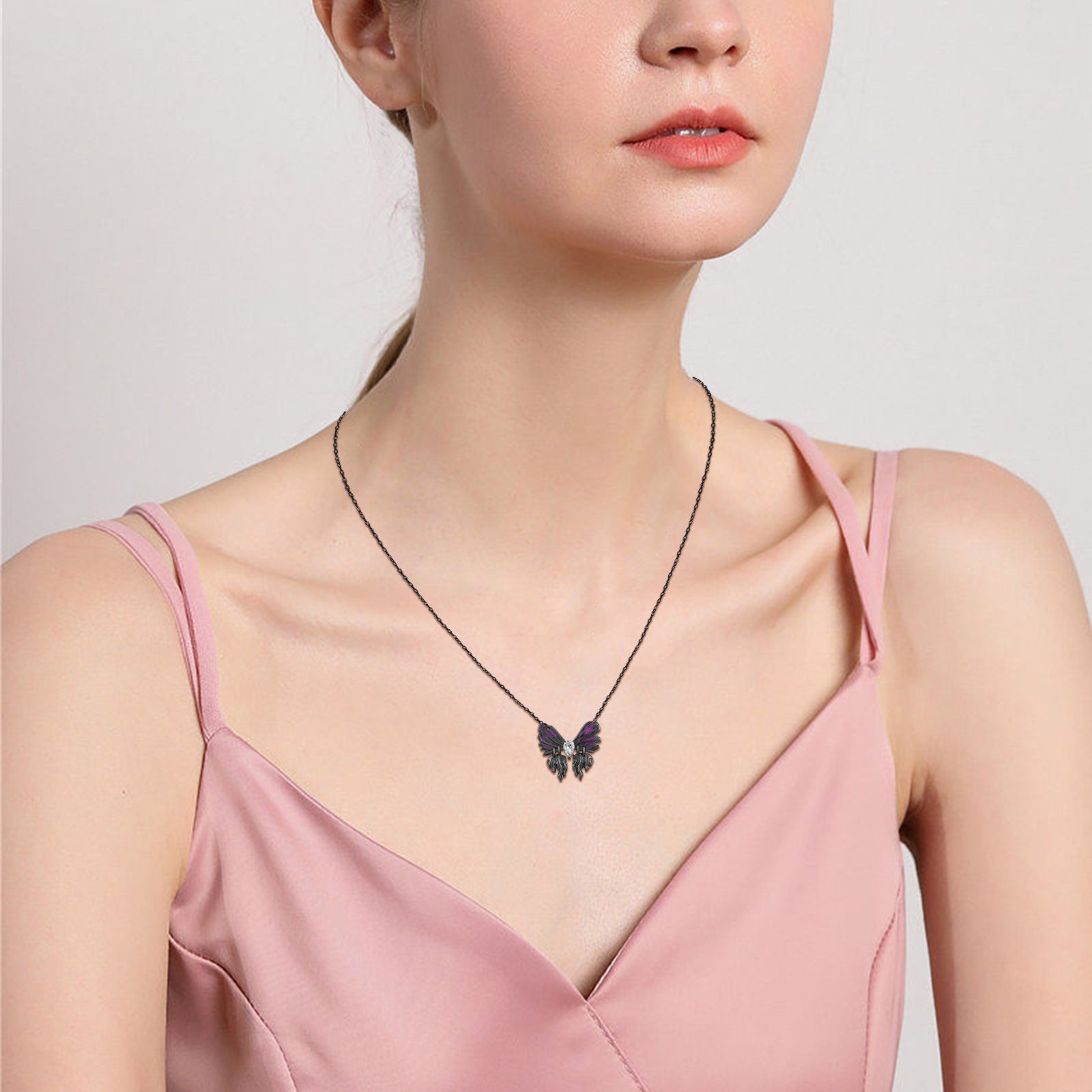 Wholesale Gothic Purple Black Butterfly Necklace