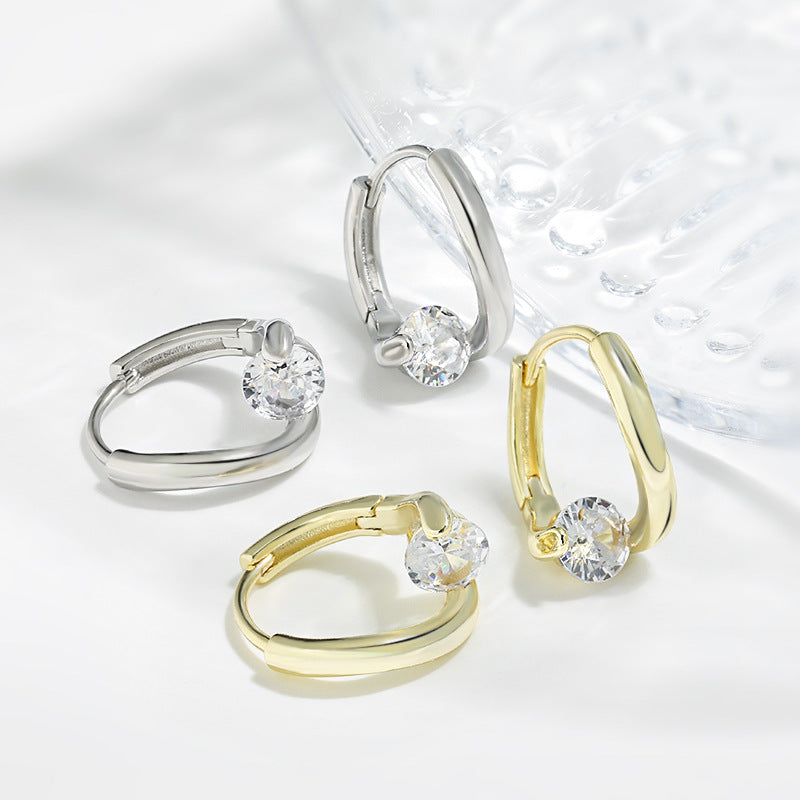 Wholesale  Zircon Distinctive Geometric Ear Buckle  Cross Single Diamond Earrings