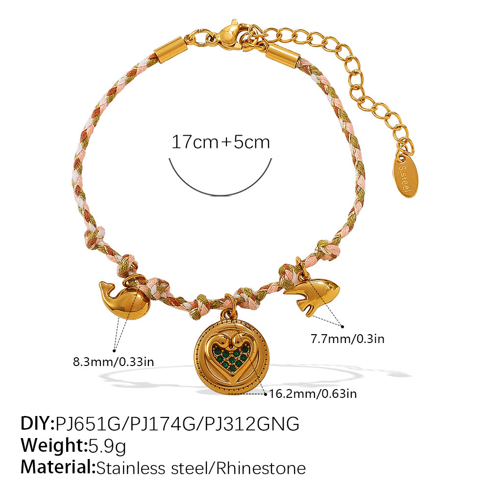 Wholesale  Retro Seaside Style DIY Freshwater Pearl Pendant Bracelet Stainless Steel Plated 18K Gold Ceramic Pendant Necklace for Women