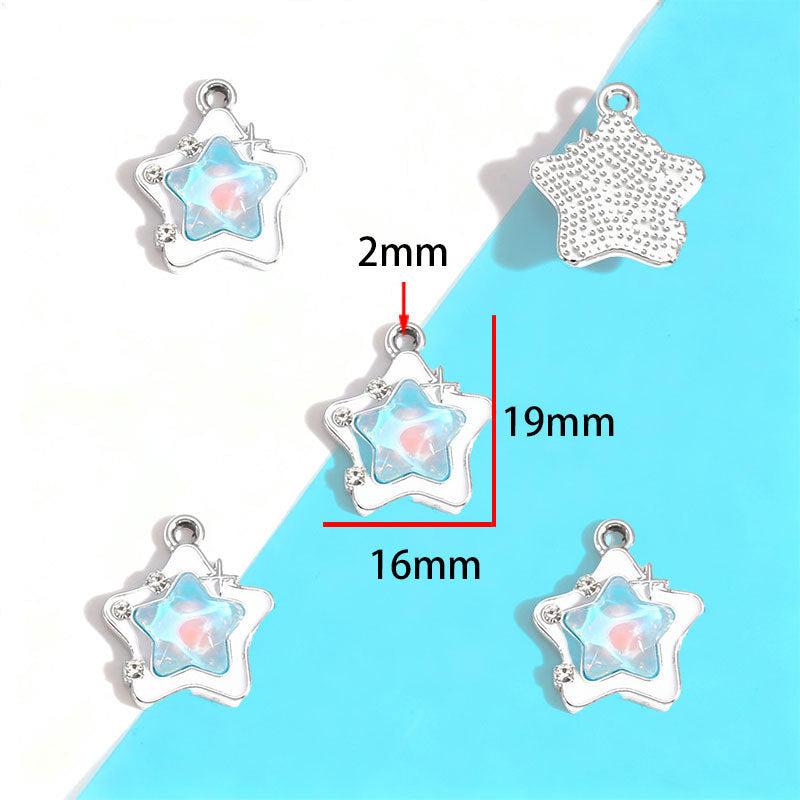 Wholesale Electroplated Zinc Alloy Blue Star Moon Resin Inlay Pendant Charms For DIY Jewelry Making Bag Charm Keychain Everyday Wear
