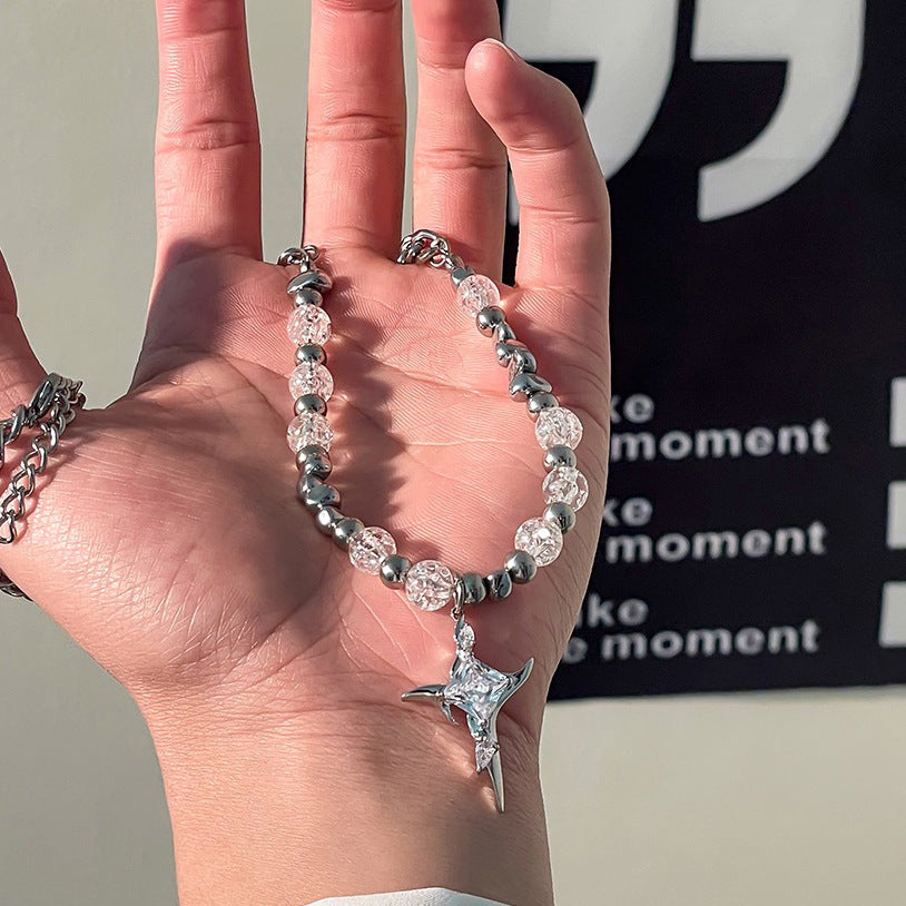 Wholesale Titanium Steel Necklace Metal Stone Ice Crack Cross Necklace Clavicle Chain ACC-NE-Ziyou006