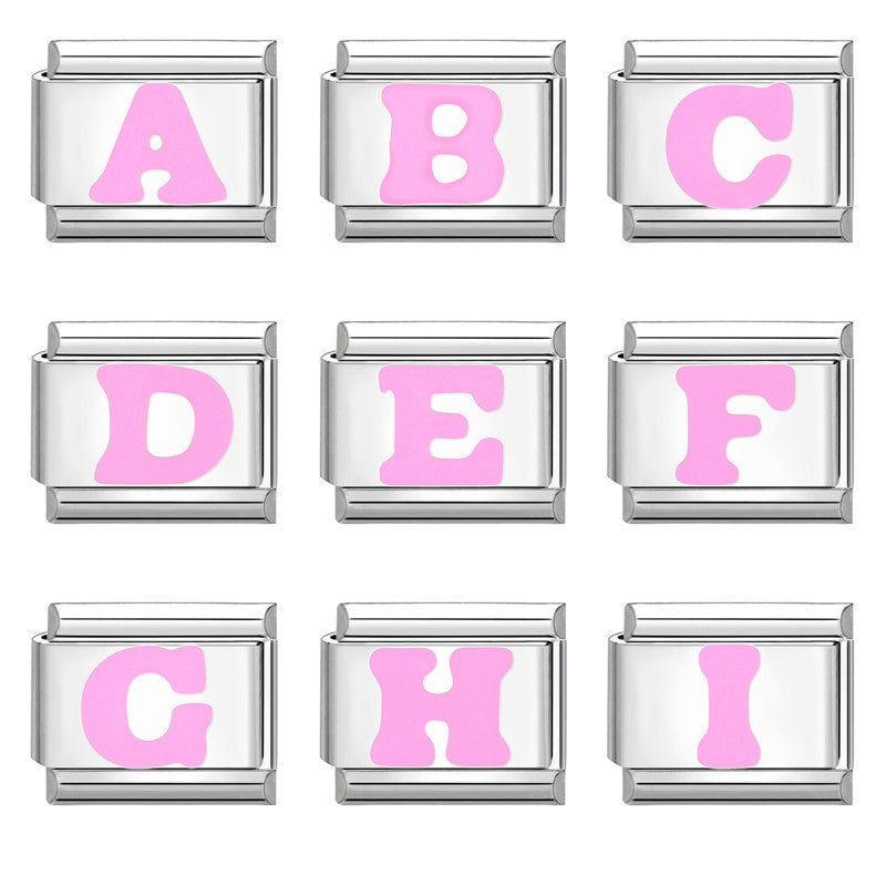 Wholesale  Italian modular bracelet 9mm DIY splicing detachable stainless steel pink English letters combinable bracelet