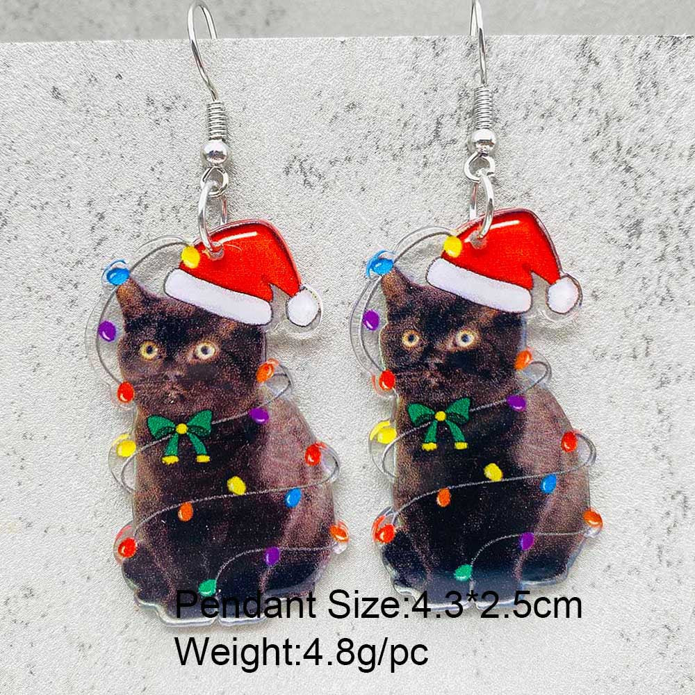 Wholesale Christmas Acrylic Lights Santa Hat Cat Earrings ACC-ES-ChenY090