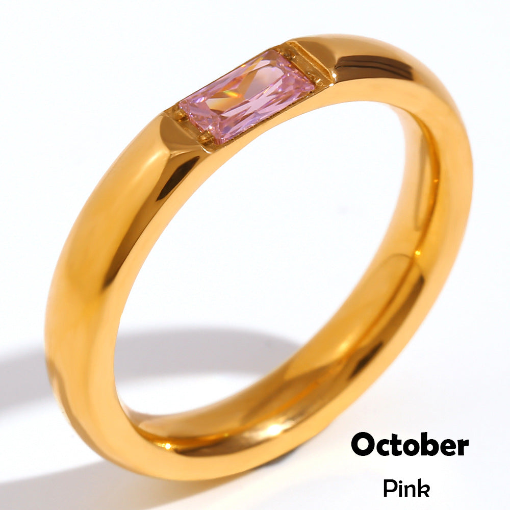Wholesale Modern Simple Ring - 18K Gold Plated Stainless Steel Rectangular Zircon - Fashion Jewelry Accessory for Everyday Wear Boutique Resale