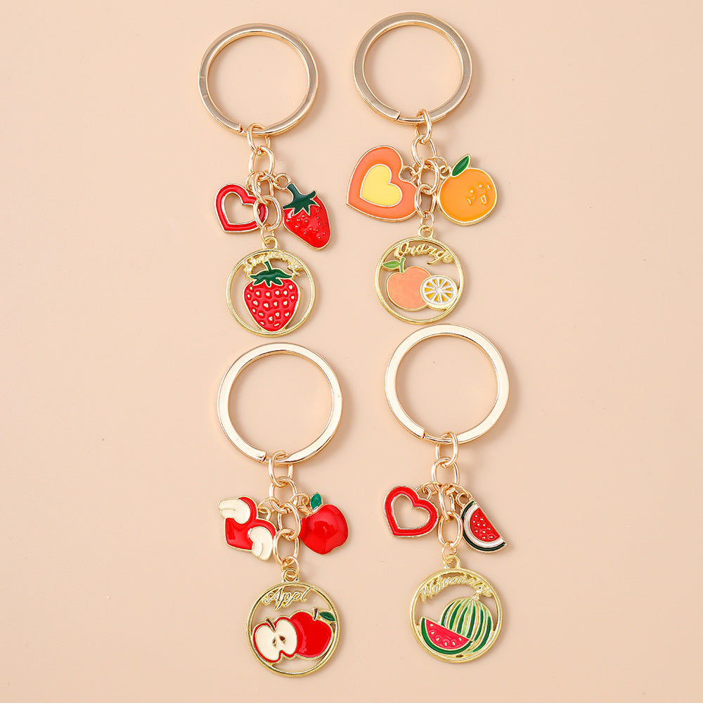 Wholesale  Fashion Simulation Watermelon Orange Key Ring Love Strawberry Apple Key Chain Fruit Bag Pendant