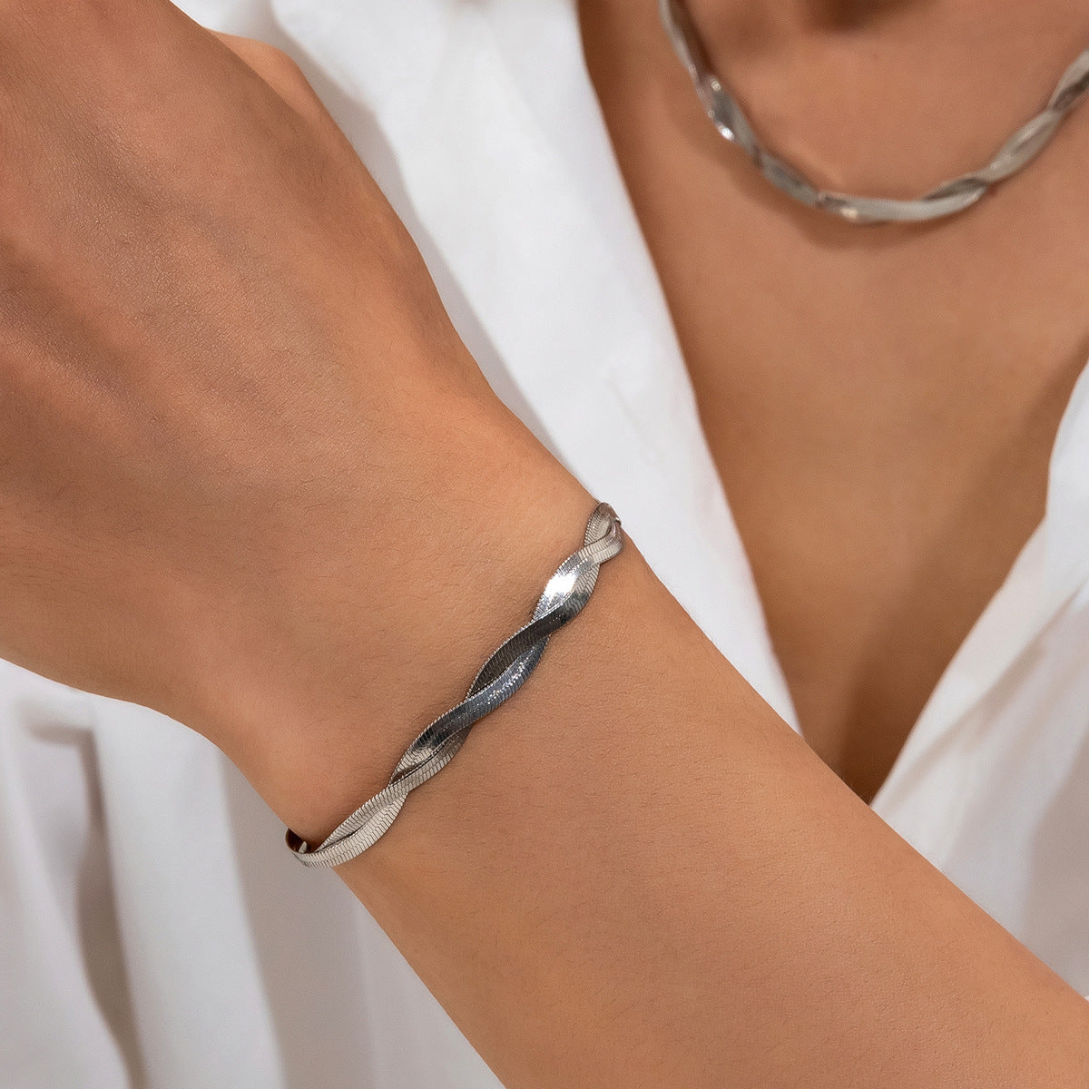 Wholesale Men's Braided Snake Bone Chain Necklace Bracelet Set ACC-NE-Puxin007