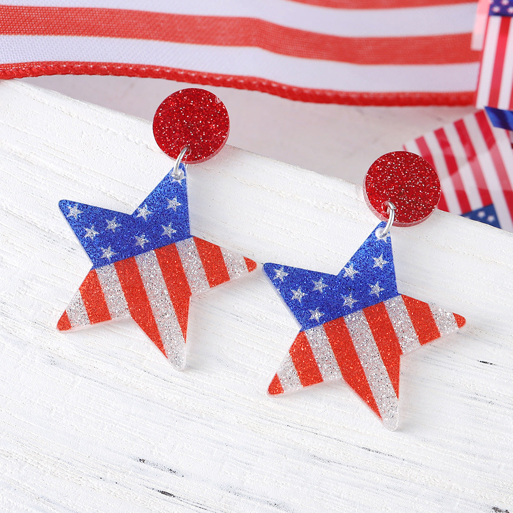 Wholesale Independence Day American flag heart star pendant earrings