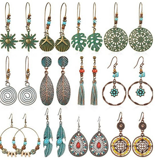 Wholesale Alloy Vintage Flower Earrings Set Bohemian Style Jewelry Accessory