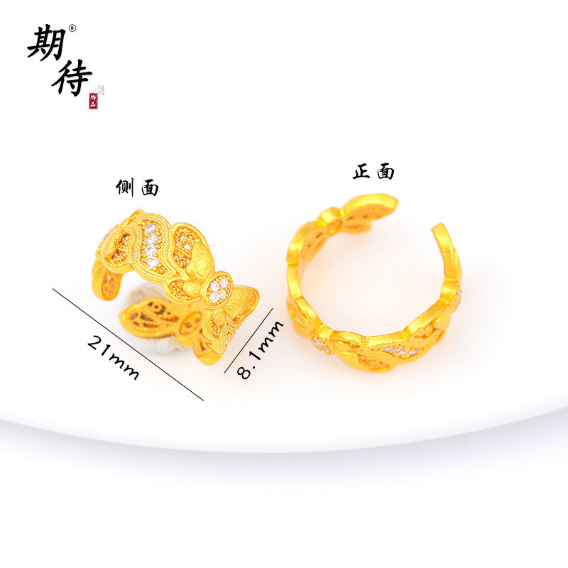 Wholesale Butterfly Ring Blue Gradient Enamel Pearl Antique Gold Finish Fashion Jewelry Accessory