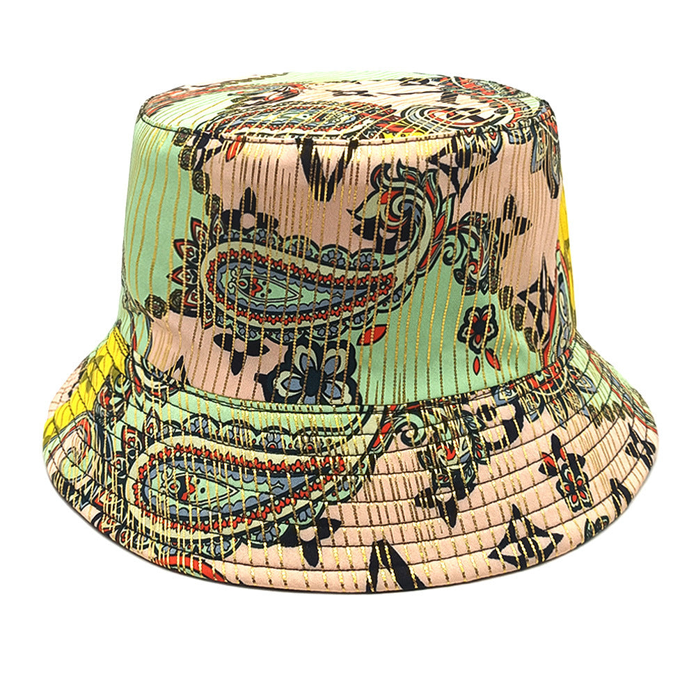 Wholesale Four Seasons Geometric Cashew Nut Flower Print Double-Sided Bucket Hat