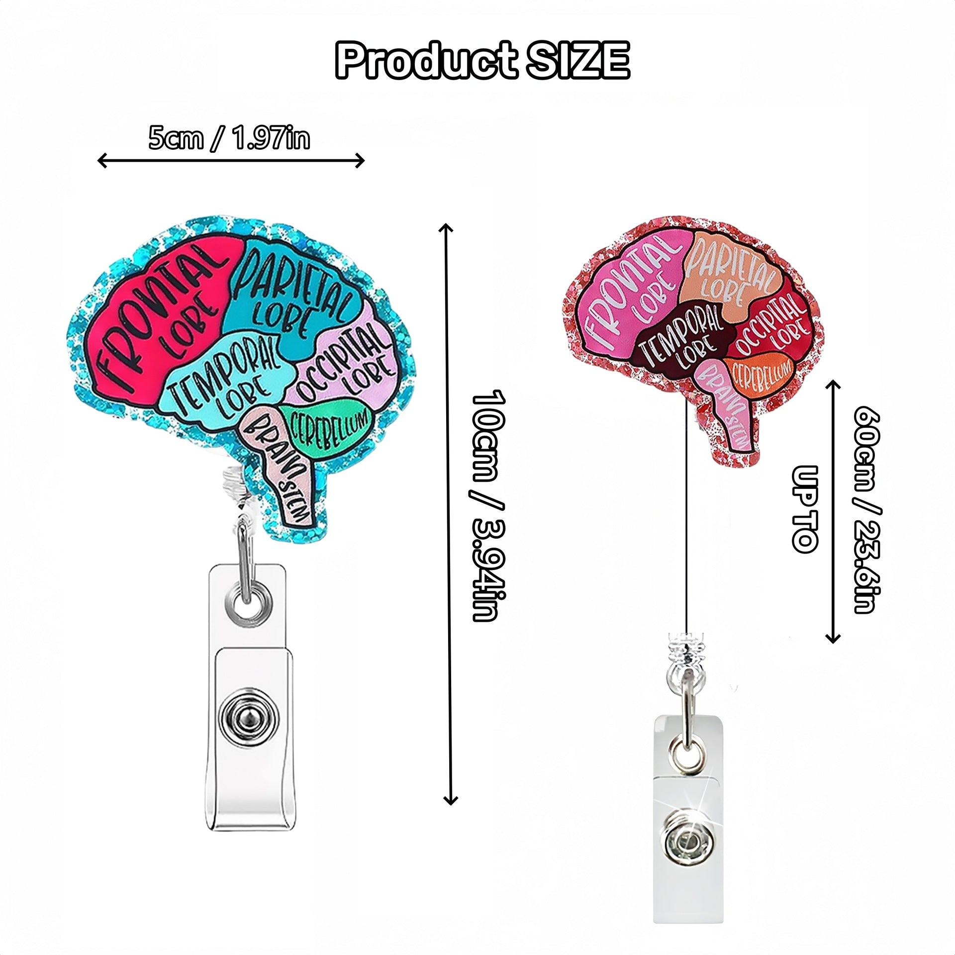Wholesale Glitter Organ Brain Badge Reels Keychains