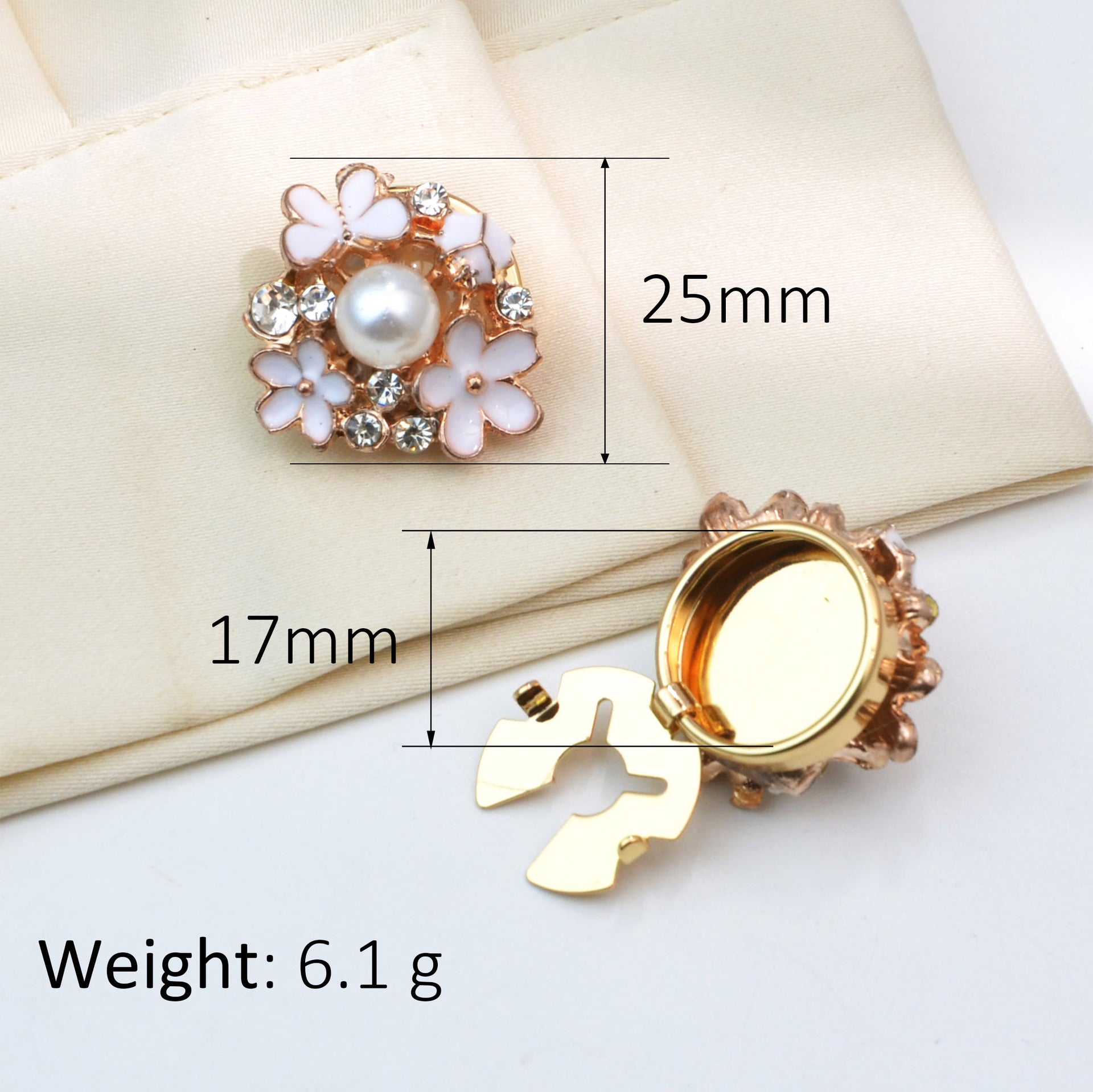 Wholesale Metal cufflinks with cubic zirconia and artificial pearl flower design