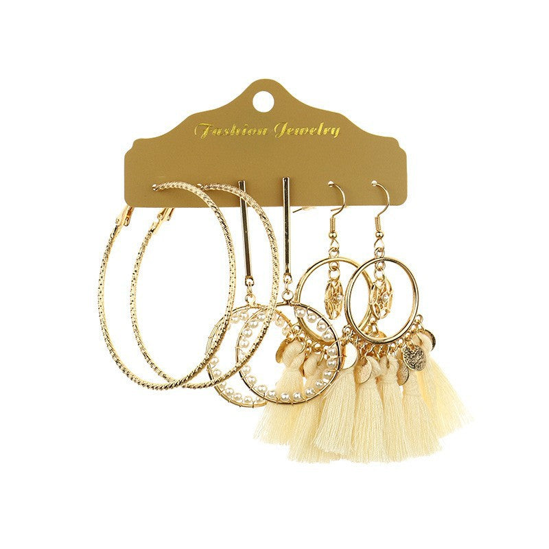 Wholesale Bohemian Golden Tassel Earrings Set 6 Pairs - Stylish Fashion Accessory for Boutique Resale