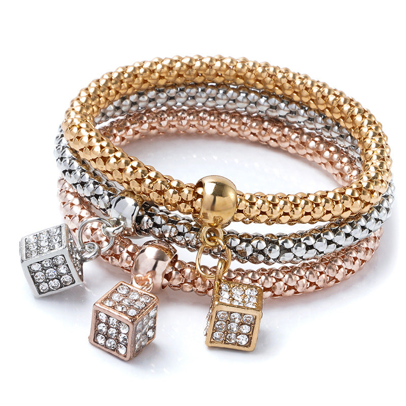 Wholesale Three Color Set Corn Chain Diamond Elephant Pendant Bracelet Layered Bracelet Set ACC-BT-Ditong003