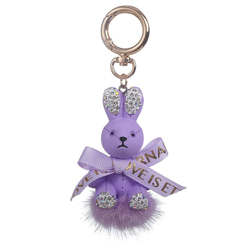 Wholesale Cartoon Fur Ball Dot Diamond Rabbit Zinc Alloy Keychain Lanyard Keychain ACC-KC-ShuoT019