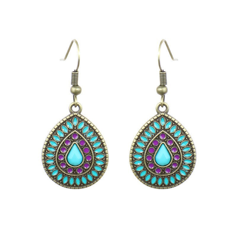 Wholesale Vintage Alloy Geometric Water Drop Oil Drop Tassel Earrings Party Jewelry Accessory