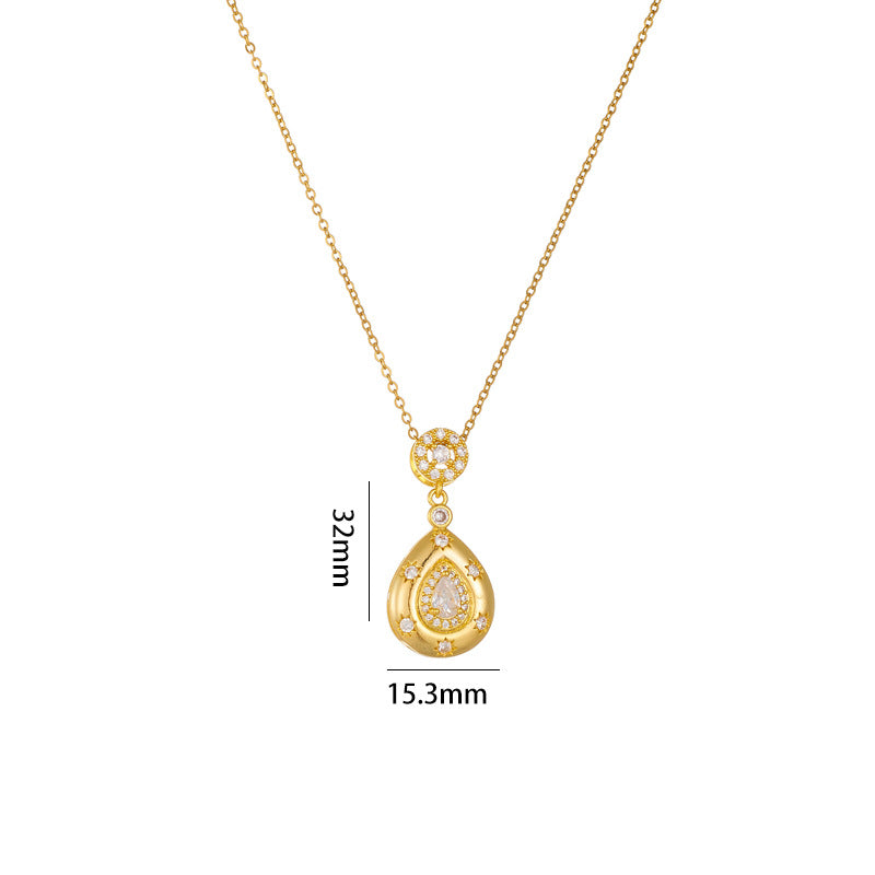 Wholesale Love Water Drop Zircon Pendant Gold Plated Titanium Steel Clavicle Chain Choker Necklace ACC-NE-Rongc007