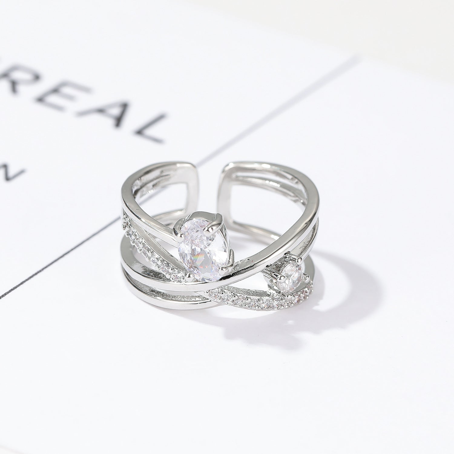 Wholesale Diamond Ring Cross Stacked Row Ring Adjustable Rings