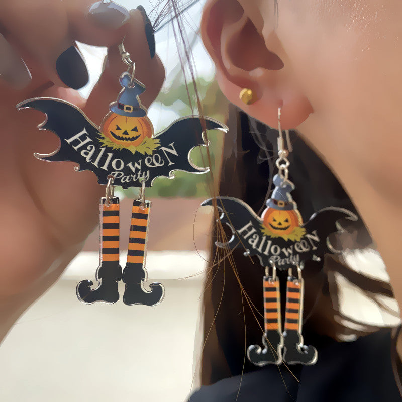 Wholesale  Earrings Acrylic Double-Sided Long-Legged Witch Pumpkin  Earrings