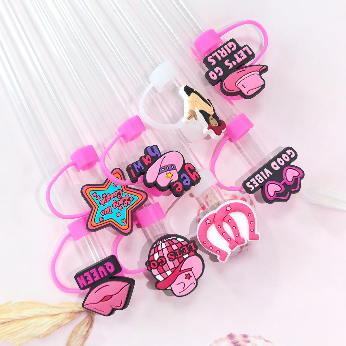 Wholesale Random 100pcs Straw Tube Cap Cowboy Girl Straw Cover ACC-SCR-RYY054