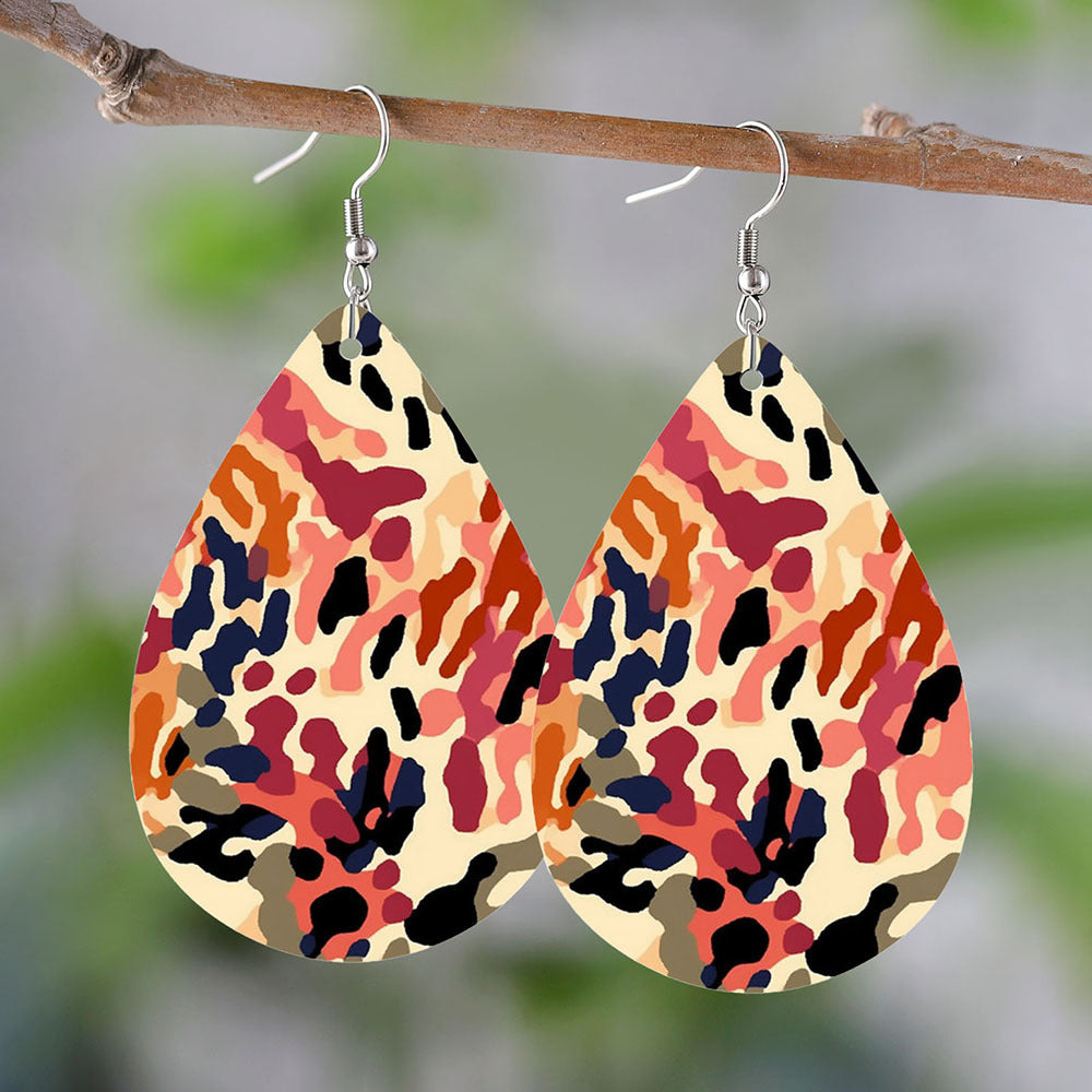 Wholesale Green camouflage water drop earrings