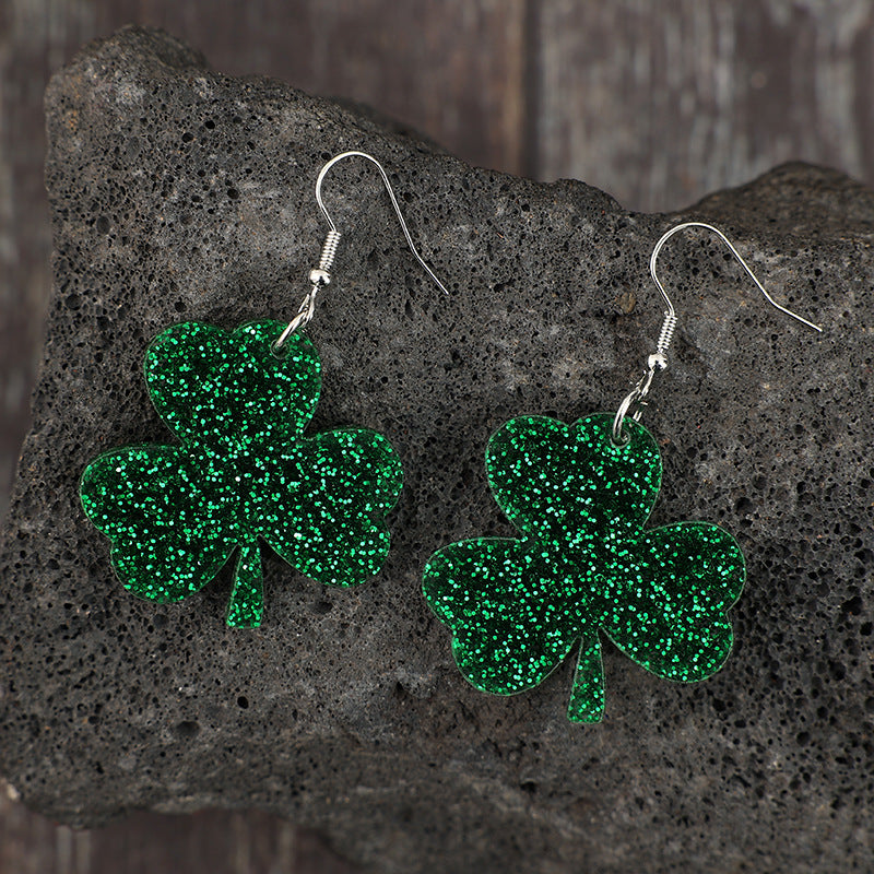 Wholesale Trendy Sequin Clover Acrylic Earrings for St.  Patrick' s Day Jewelry Gift