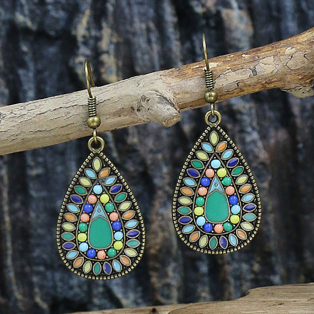 Wholesale Bohemian Retro Colorful Drop Earrings Alloy Electroplated Fashion Accessory