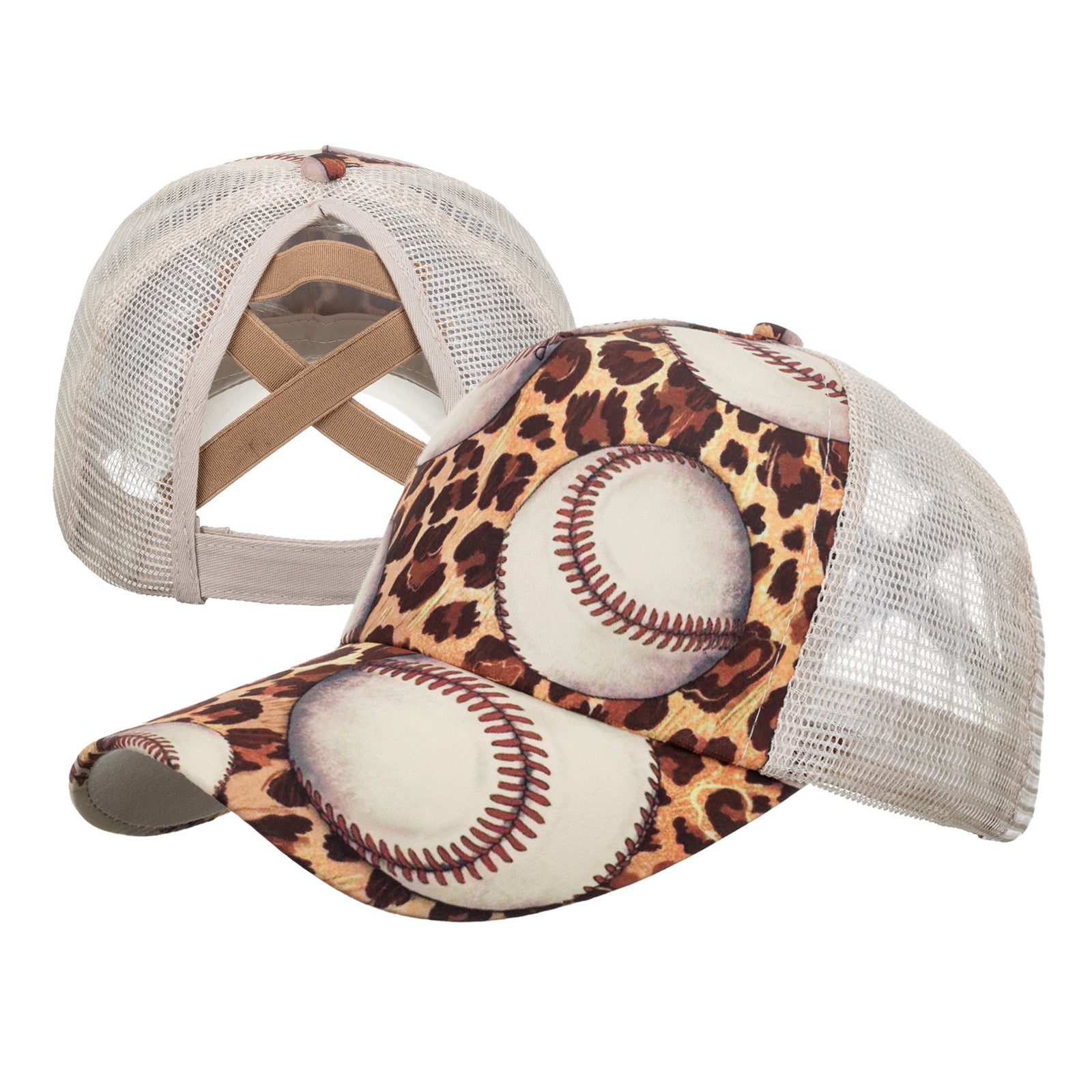 Wholesale Western Style Aztec Cow Print Leopard Mesh Cap Ponytail Cap Baseball Cap Hat ACC-HT-RongZhao005