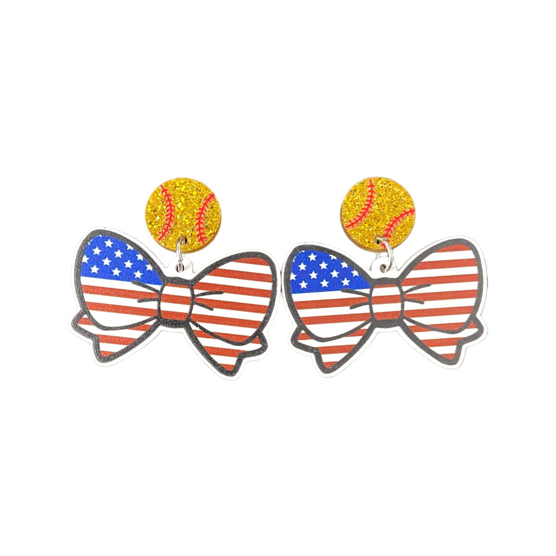 Wholesale American Flag Bow Ball Acrylic Earrings