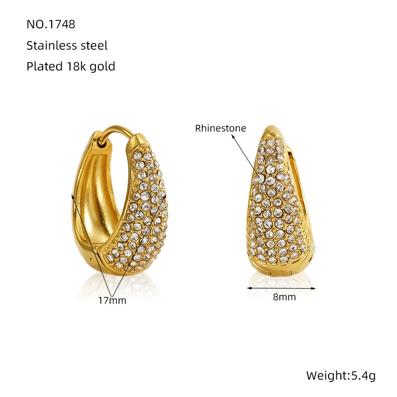 Wholesale  Light Luxury Ear Buckle Plating 18K Gold Inlaid Zircon Geometric All-match Titanium Steel Earrings