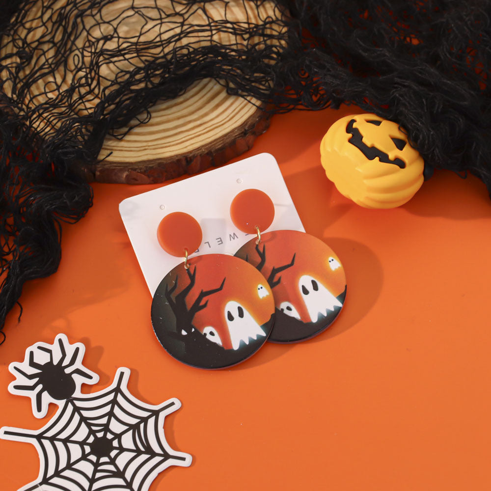 Wholesale  Acrylic Pumpkin Lantern Bat Earrings