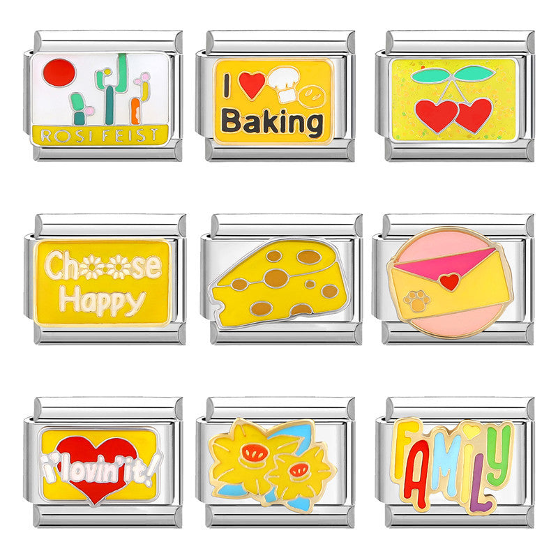 Wholesale Italian Charm Bracelet 9mm DIY Splicing Removable Yellow Element Stainless Steel Composable Bracelet