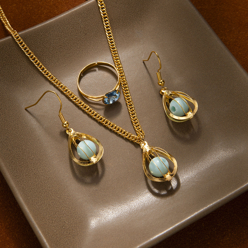 Wholesale hollow drop clip bead necklace earrings