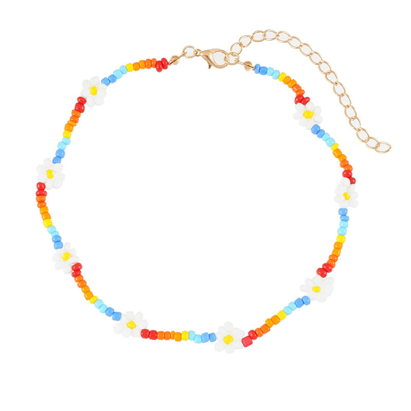 Wholesale Rice Bead Bracelet Rainbow Color Handmade Beaded Braided Flower Necklace ACC-BT-Ditong004