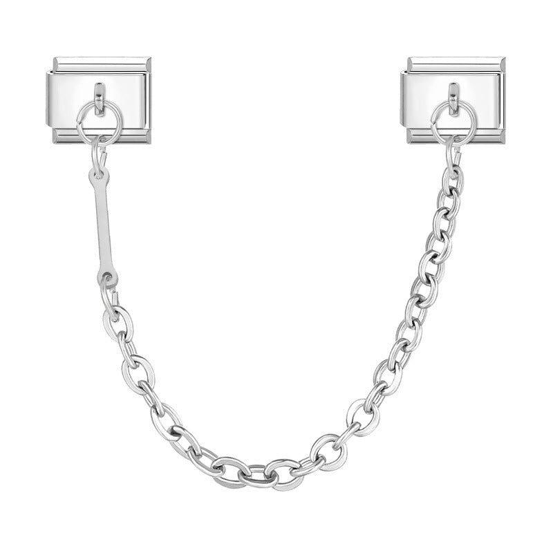 Wholesale Steel Color Letter Double Pendant DIY Fashion Italian Exquisite Creative Retro Module Bracelet Accessories Jewelry