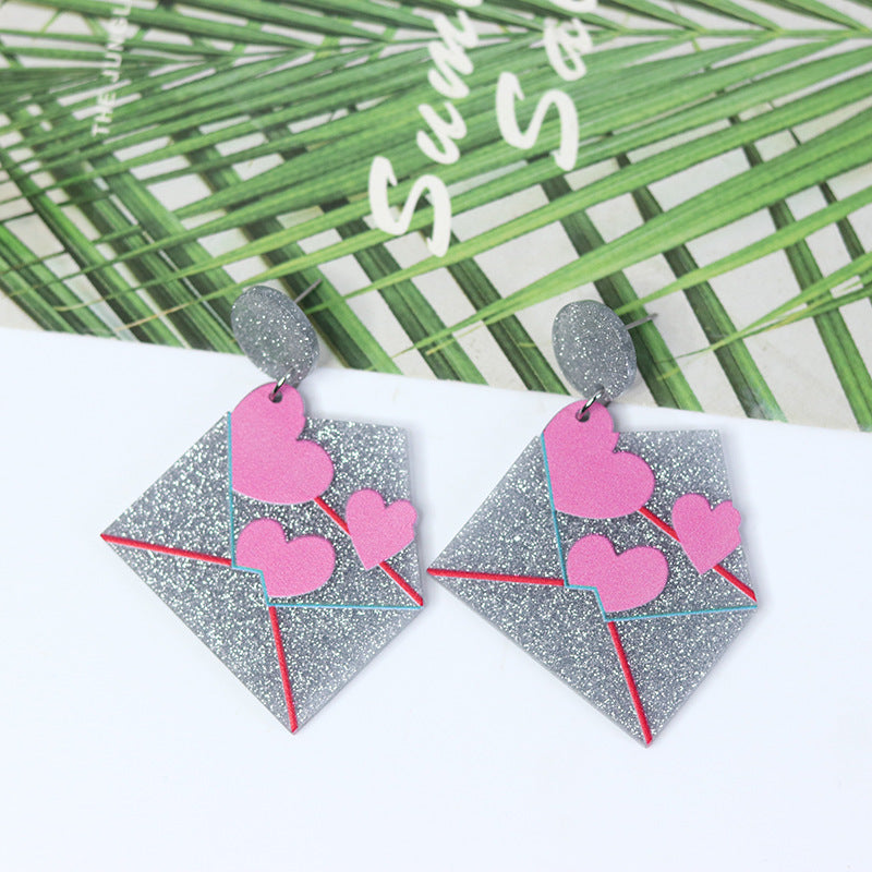 Wholesale Acrylic Valentine' s Day Heart Envelope Earrings