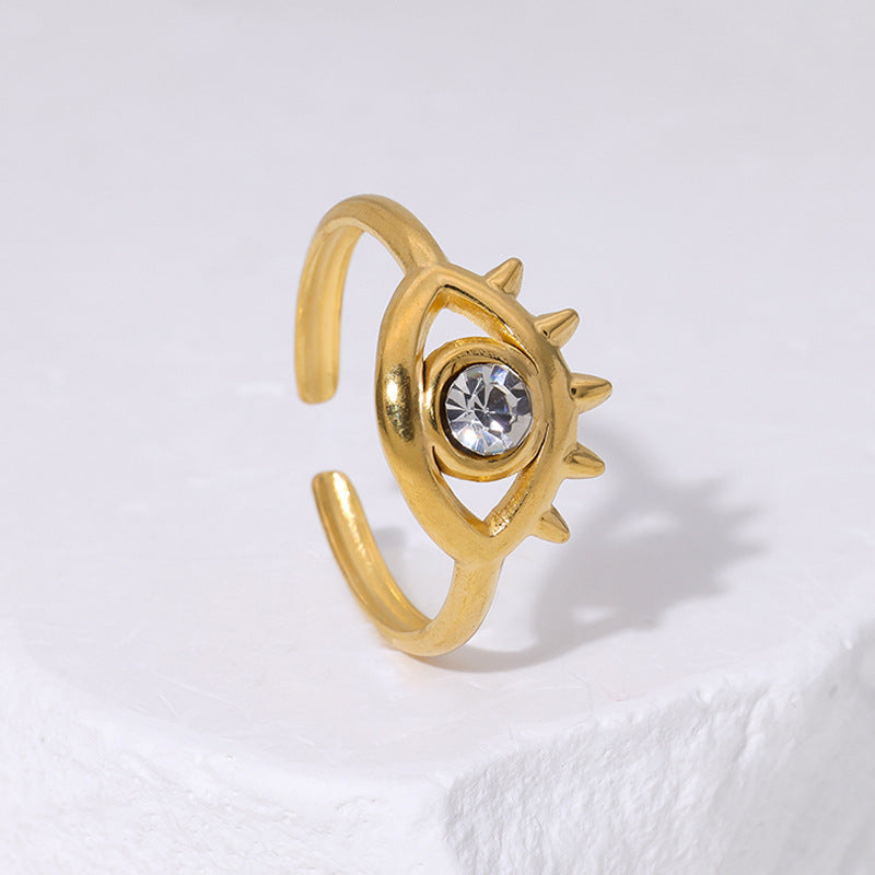 Wholesale Electroplated Stainless Steel Open Ring Rhinestone Eye Design Chic Jewelry Accessory For Everyday Wear