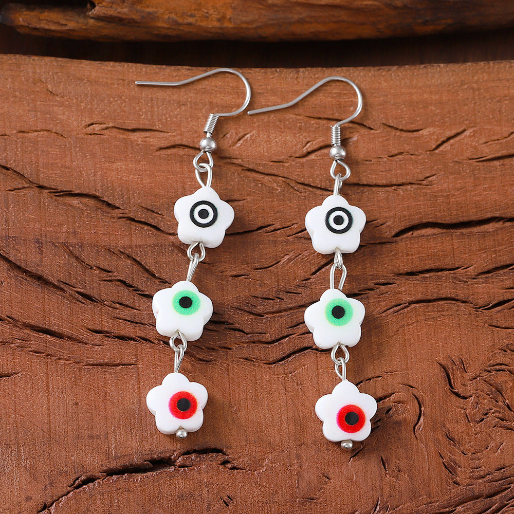Wholesale Retro Evil Eye Tassel Flower Earrings Zinc Alloy Boutique Resale Jewelry Accessory