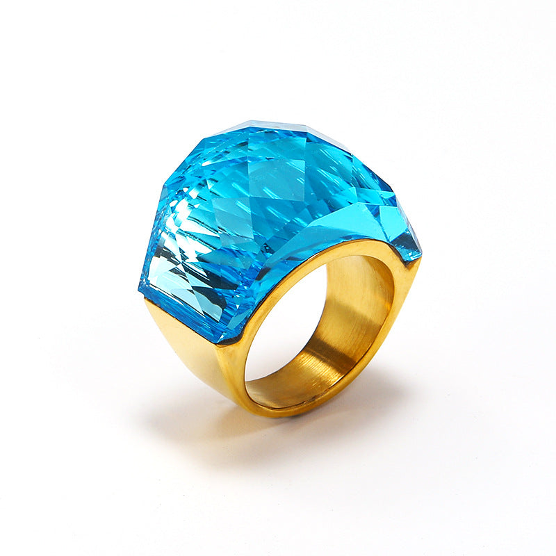Wholesale Exaggerated Multi-color Translucent Gemstone Titanium Steel Ring ACC-RS-Hait002