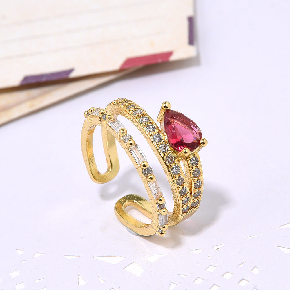 Wholesale Butterfly Red Heart-Shaped Zircon Ring