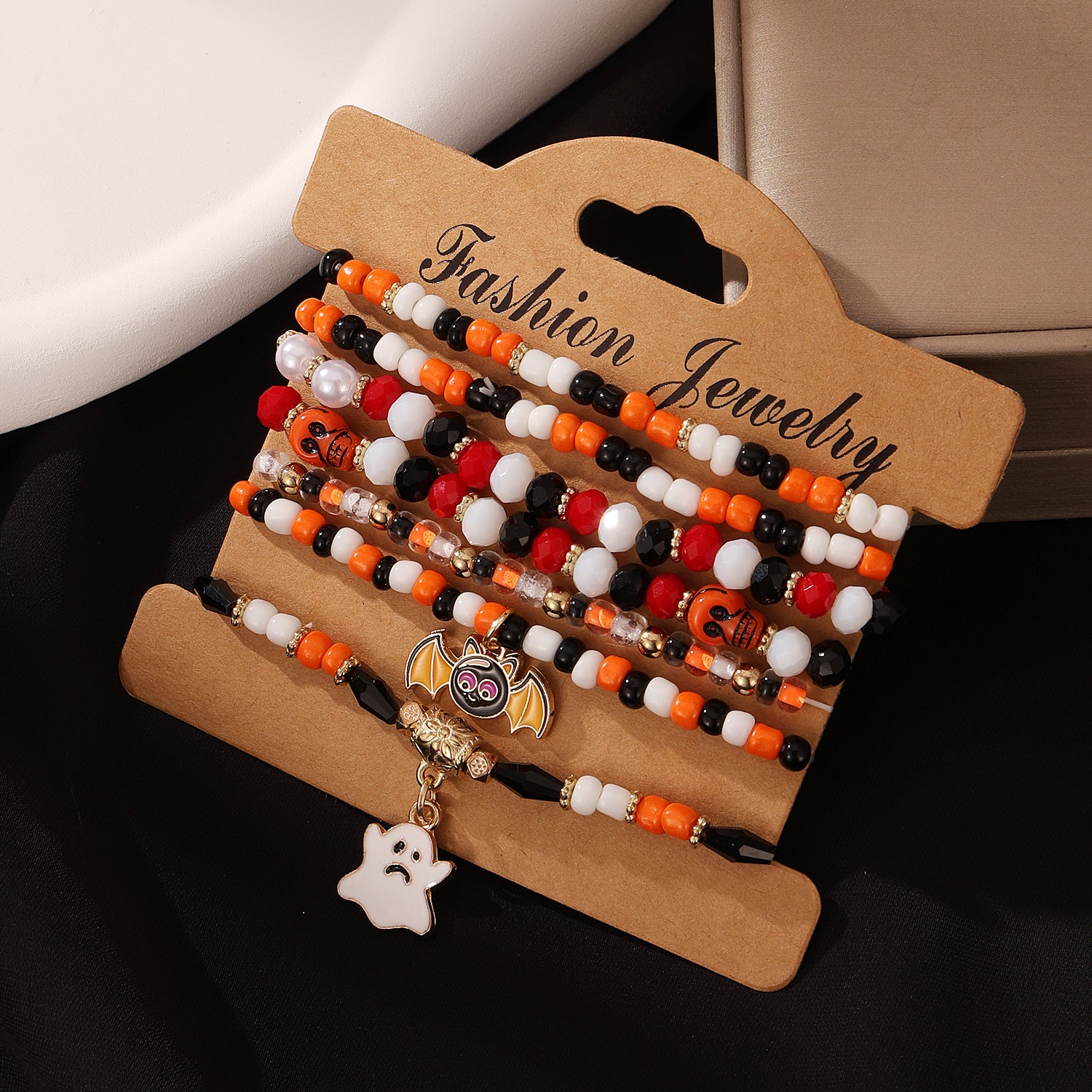 Wholesale  Halloween Funny Skull Skull Rice Bead Bracelet suit