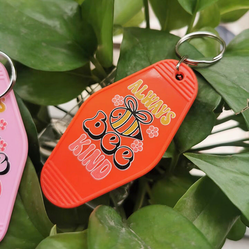 Wholesale Hotel ALWAYS BEE KIND Retro Plastic Tag Keychains ACC-KC-MeiXin006