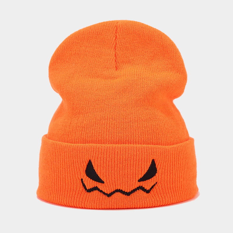 Wholesale   pumpkin little devil embroidered orange knitted hat