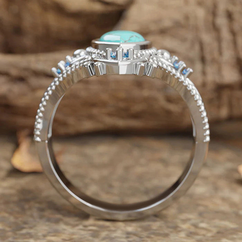 Wholesale Bohemian style marquise ring for women imitation turquoise