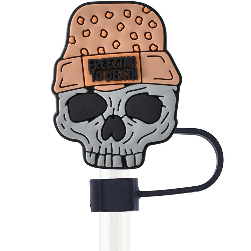 Wholesale Random 100pcs Halloween Skull 10mm PVC Soft Straw Tube Cap ACC-SCR-RYY075