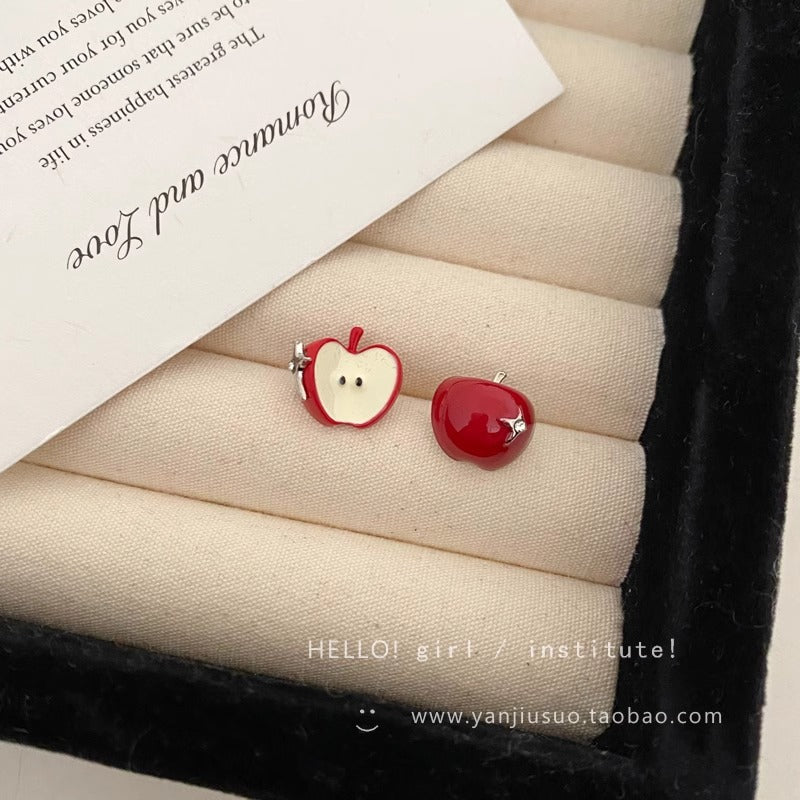 Wholesale flocked red apple funny earrings